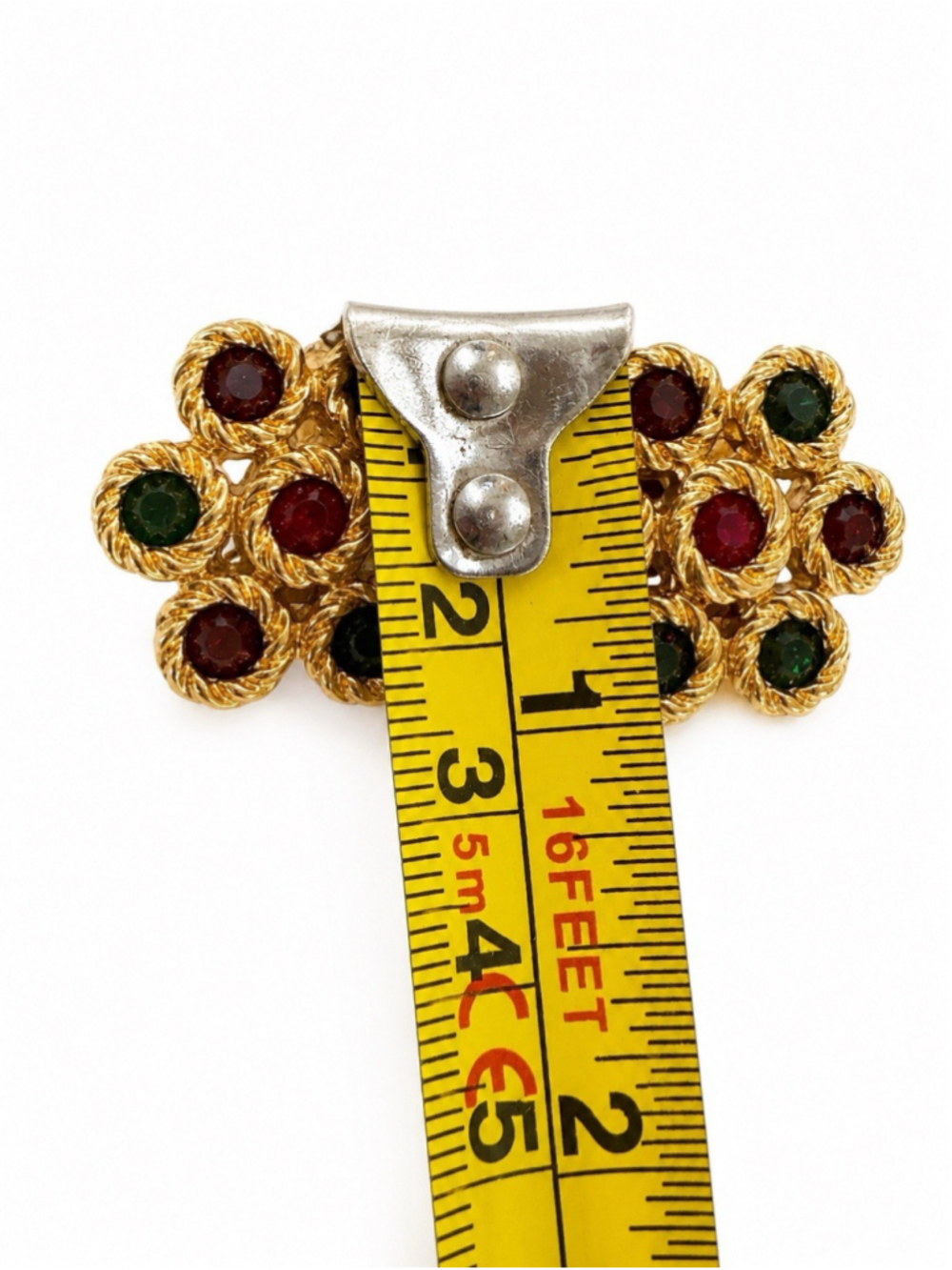 Vintage Swarovski Crystal Clip Earrings Red Green Purple Gold Tone 1” - Picture 3 of 5